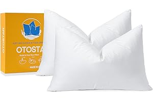 OTOSTAR Pack of 2 Down and Feather Throw Pillow Inserts, 12 x 20 Soft Fluffy Pillow Inserts with 100% Cotton Cover Decorative Pillows for Sofa Couch Bed-White
