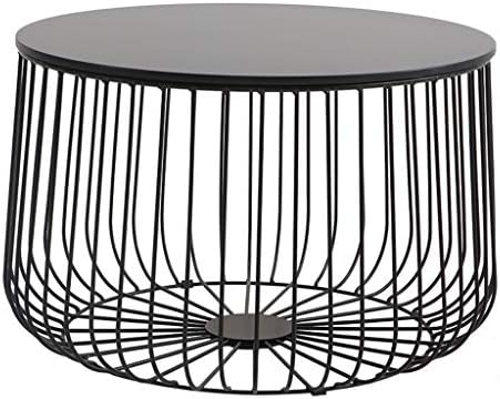 錬鉄製のコーヒーテーブルラウンド ブラックマットテクスチャ 滑らかな卓上 角丸 モダンリビング