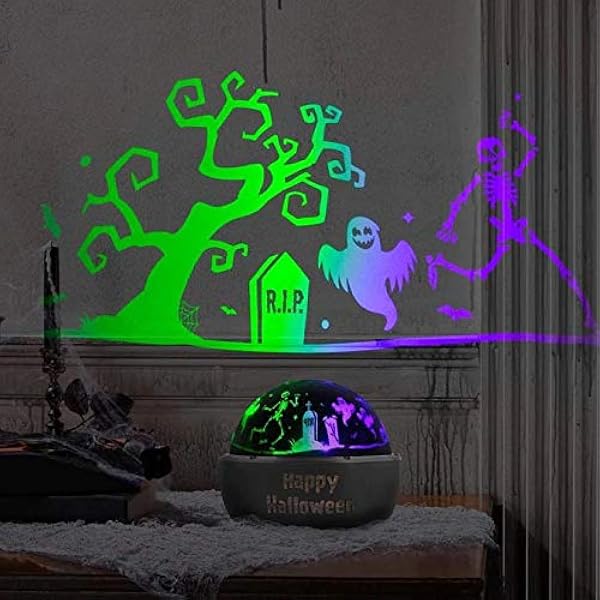 Amazon Com Gemmy Halloween Tabletop Shadow Light Graveyard Scene Color Changing Oplg Home Kitchen