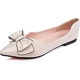 WAMBHC Flats Shoes Women Comfortable Leather Pointed Toe Flats Bow Dress Shoes Memory Foam Insole Slip on Work Flat for Women