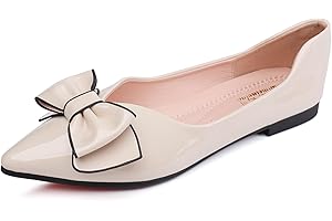 WAMBHC Flats Shoes Women Leather Comfortable Flats Pointed Toe Dress Shoes for Women Bow Memory Foam Insole Slip on Work Flats for Women
