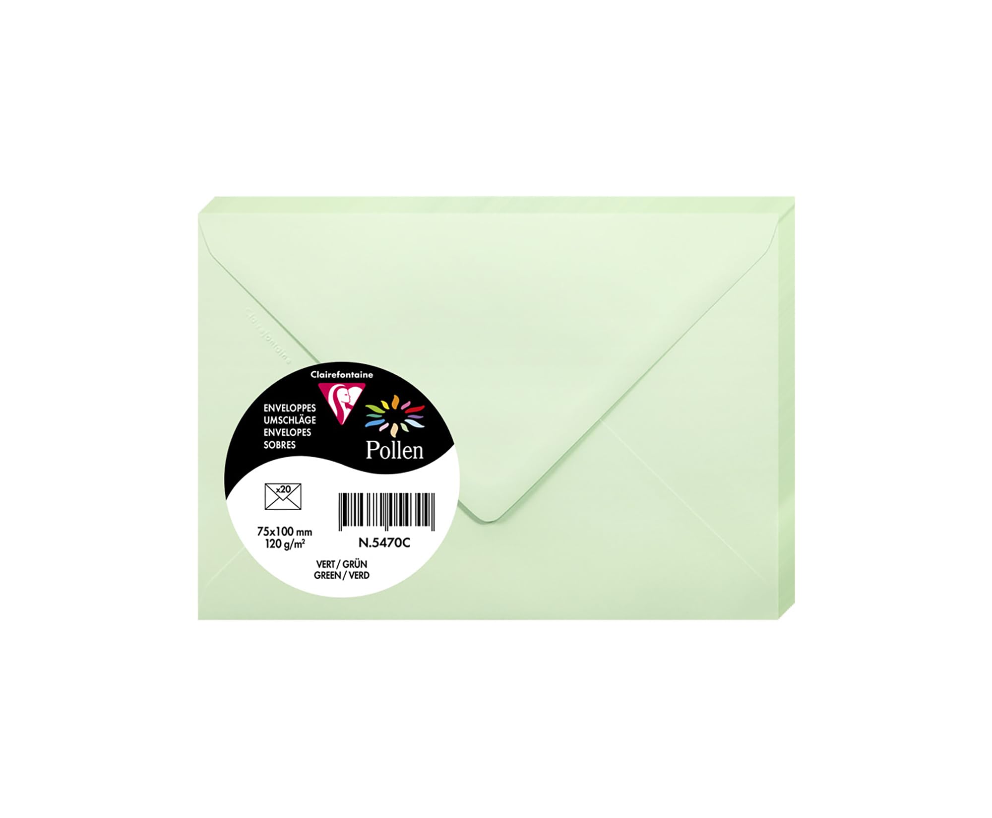 Clairefontaine 5470C Pack of 20 Gummed Envelopes Format 7,5x10cm 120g/m² Colour Green Invitation Events & Correspondence Range Pollen Premium Smooth Paper