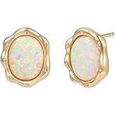 THOKUNA Opal Earrings for Women 14K Real Gold Filled Plated Trendy Dainty Cute Stud Earrings, October Birthstone