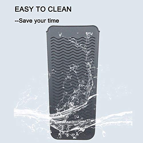 Heat Resistant Silicone Mat Pouch, Lessmon Hair Styling Tools for Curling Irons, Hair Straightener, Flat Irons, Length 11.5 & Width 6 Inches, Food Grade Silicone, Black - Thumbnail 4
