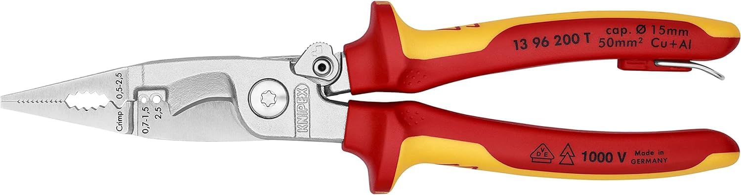 KNIPEX Pliers for Electrical Installation Chrome-Plated Insulated with Multi-Component Grips, VDE-Tested with Integrated Insulated, 13 96 200 T