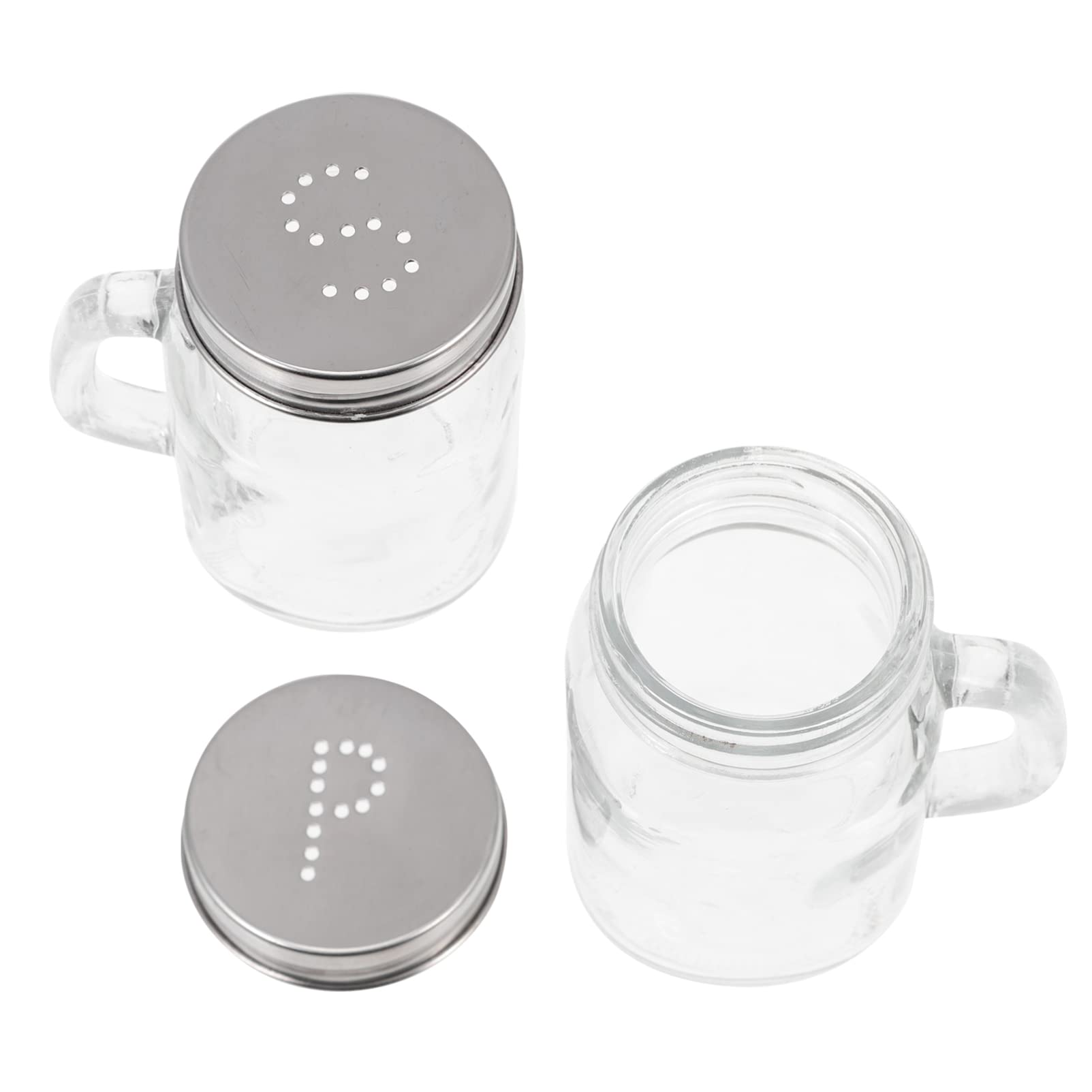 DOITOOL Salt and Pepper Shakers Glass Condiment Containers with Handles Set of 2 3.15X1.97X3.35 Inch Kitchen Seasoning Bottles for Home BBQ Spice Storage