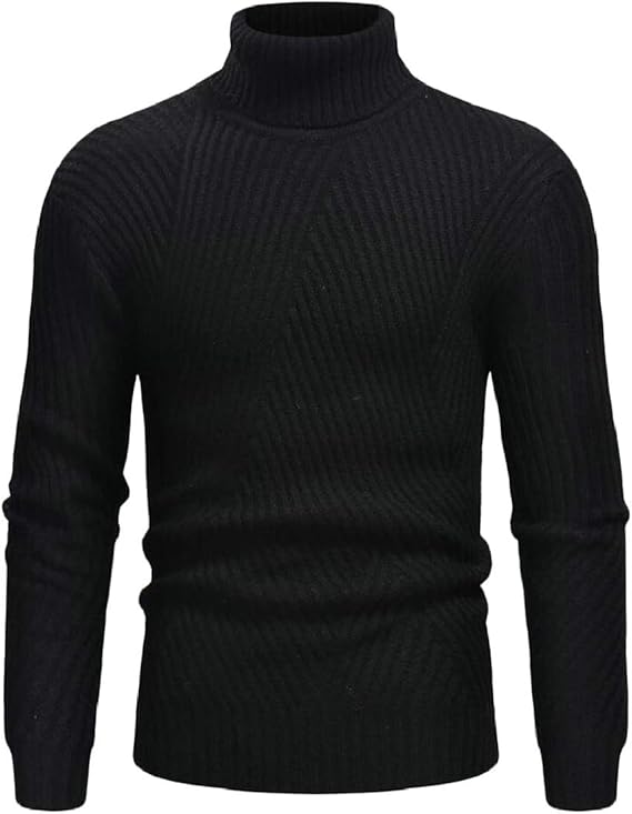 Yayu suéteres de Invierno para Hombre con Cuello de Tortuga Liso, Negro