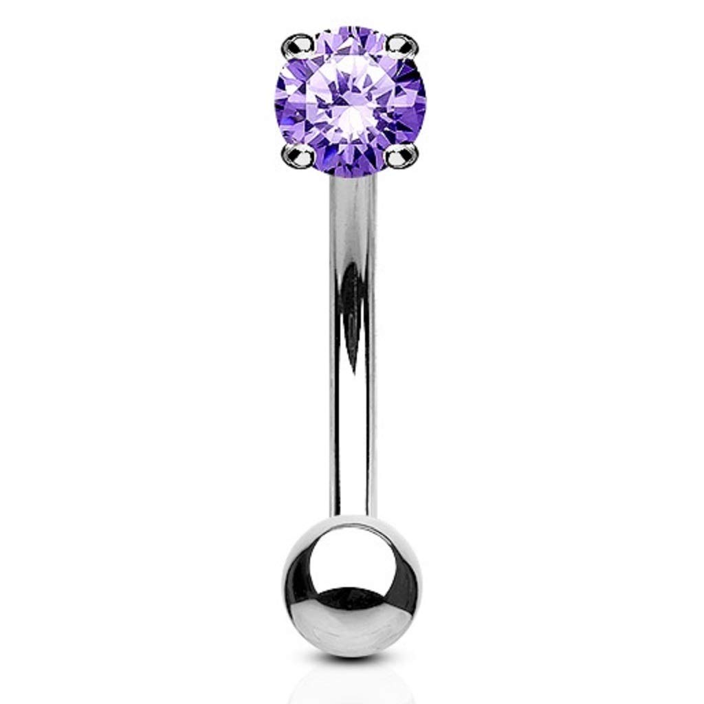 PiercedOff 316L Surgical Steel 1.2mm Curved Barbell with 3mm Tanzanite CZ Balls - Bar Length 8mm