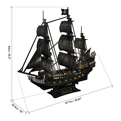 CubicFun L520h Queen Anne's Revenge Pirate Ship Model Kit (with LEDs) 3d Puzzle, Large 340 Pcs