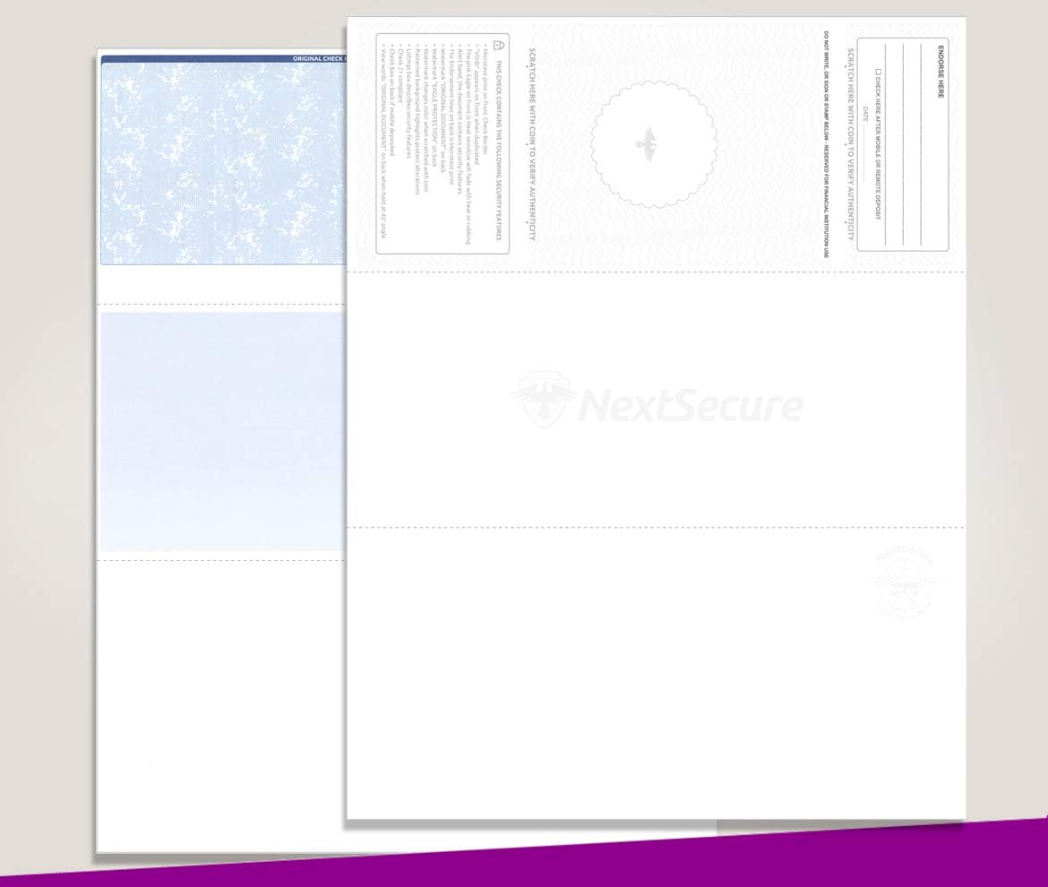 NextSecure Blank Check Stock for Laser/Ink-Jet, 500 Sheets Per Pack (Blue/Green Prismatic Top) : Office Products