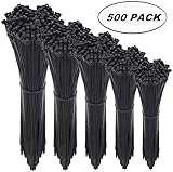 Cable Zip Ties,500 Packs Self-Locking 4+6+8+10+12-Inch Width 0.16inch Nylon Cable Ties,Perfect for Home,Office,Garage and Workshop (Black)