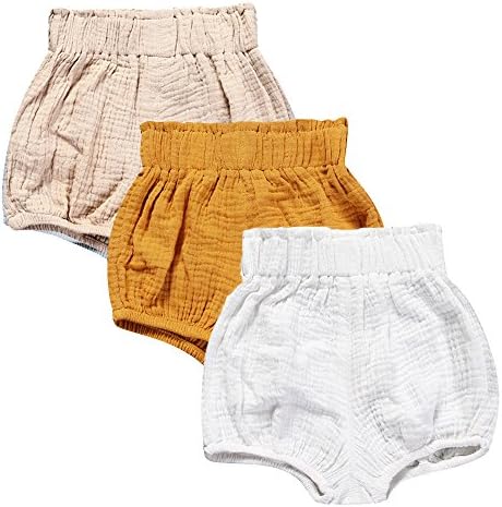 Mary ye Baby Girls Boys 3 Pack Cotton Linen Blend Cute Bloomer Shorts