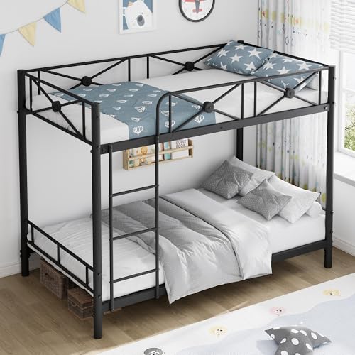 Bunk Bed Twin Over Twin for Kids, Teens & Adults Bunk Bed with Storage, Heavy Duty Steel Frame with Safety Guard Rails, No Box Spring Needed, Easy Assembly