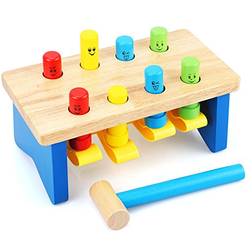 Toyssa First Pounding Bench Peg Wooden Toy with Mallet Early Educational Games for Toddlers Kids