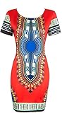 Orangesky Women Traditional African Print Dashiki Bodycon Short Sleeve Dress (M, Red)