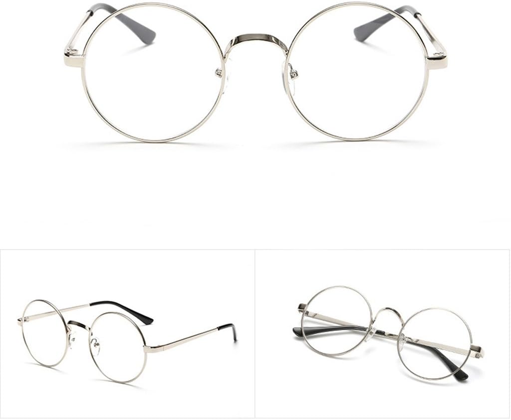 YingNeng Vintage Oval Eyeglass Frame Plain Glass Clear Full-Rim Spectacles - Silver