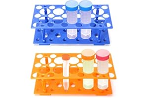 2 Pack Plastic Test Tube Rack, Centrifuge Tube Rack Laboratory Holder for 10ml / 15ml / 50ml, Blue and Orange