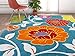 Well Woven Modern Rug Daisy Flowers Blue 5'X7' Floral Accent Area Rug Entry Way Bright Kids Room Kitchen Bedroom Carpet Bathroom Soft Durable Area Rug