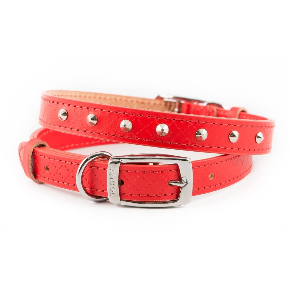 Ancol Heritage Leather Stud Dog Collar - Red Bridle Leather Durable Pet Training Accessory with Diamond Quilt Design - Medium — image 1