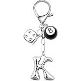 RSPPONAU 8 Ball Dice Keychain with Silver Bubble Initial - Y2K Aesthetic Cute Bag Purse Charms for Women