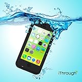 iThrough Waterproof Shockproof Case with Transparent Screen Protector and 3.5 mm Aux cable for iPhone 5c (Black)