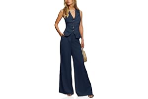 Cicy Bell Womens Vest Sets Summer 2 Piece Outfits Button Crop Blazer Vest and Wide Leg Pant Suits