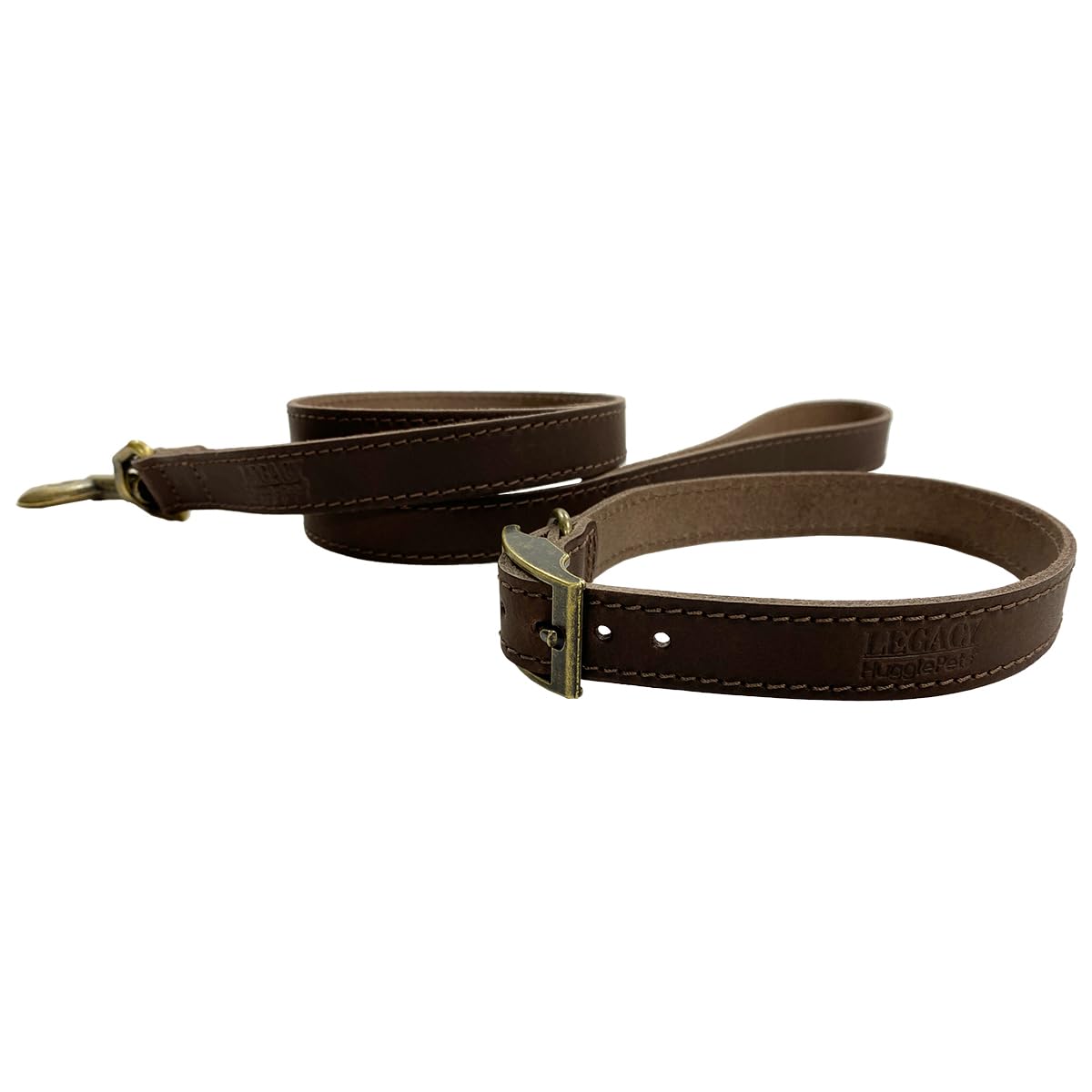 HugglePets Leather Dog Collar and Lead Set Legacy British Handmade Leather (Chocolate, Extra Small 25-30cm)