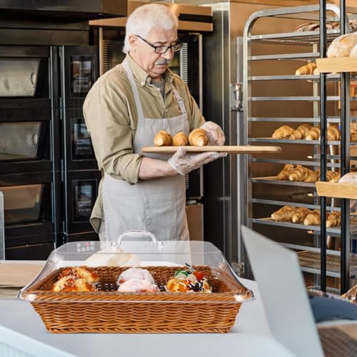 Cesta de pão com tampa tecida imitação Rattan tampa acrílica mesa comida servindo cesta de frutas para cozinha restaurante piquenique