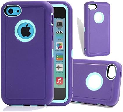 iPhone 5c Case, Harsel Shock Absorbing Tough Rugged Defender Series Heavy Duty High Impact Scratch Resistant Case with Belt Clip Built-in Screen Protector Cover Shell for Apple iPhone 5c (Purple Blue)