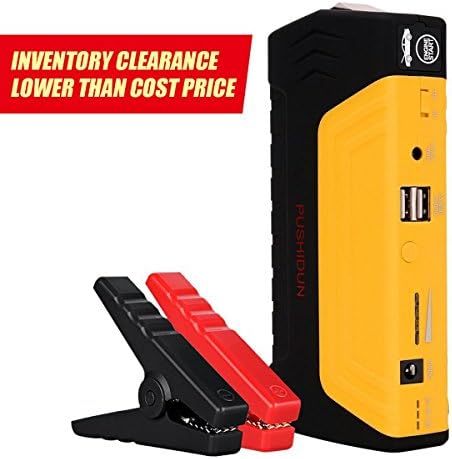 Car Jump Starter 400A Peak 8000mAh, PUSHIDUN Portable Battery Booster &amp; Charger for 12V Car 3.0L Gas &amp; 2.0L Diesel with Emergency Blade &amp; Hammer and Built-In Flashlight Jump Pack Phone Power Bank