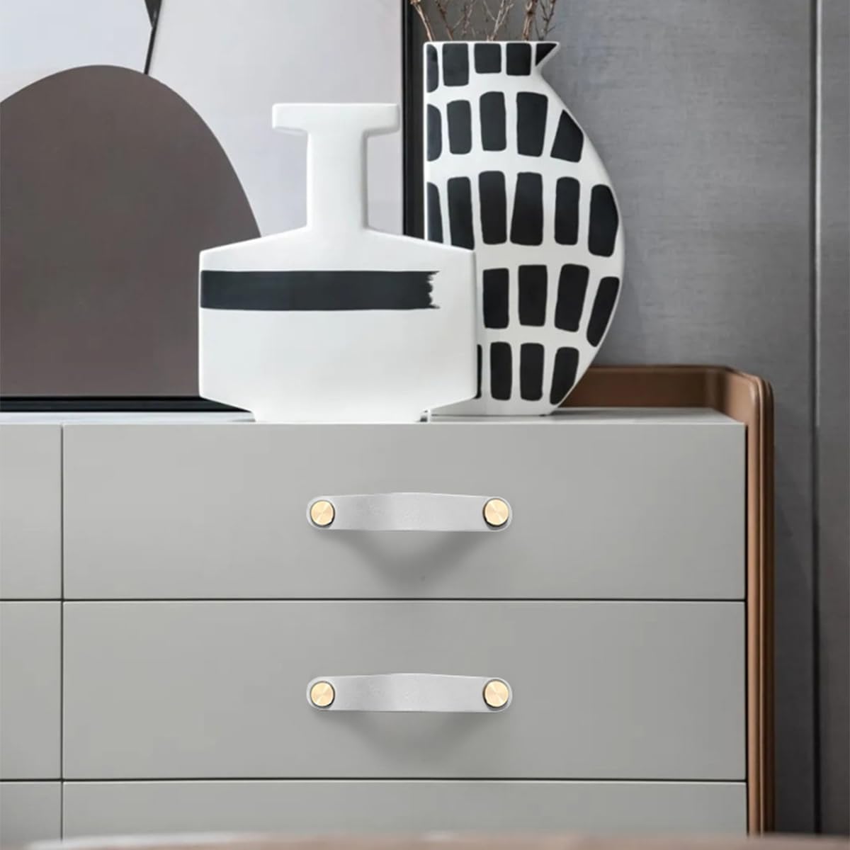 ZONADAH Set of 4 Leather Handles for Kitchen Bedroom Furniture, Hole Distance 160mm Cabinet Handle, Door Handle for Kitchen, Bathroom, Cabinets, Dresser Drawaers, Cupboards, Wood Show Case, White