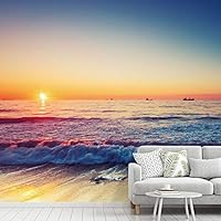 Wall Mural Beach and Blue Sea View Removable Self-Adhesive Wallpaper Wall Decoration for Bedroom Living Room - 66x96 inches