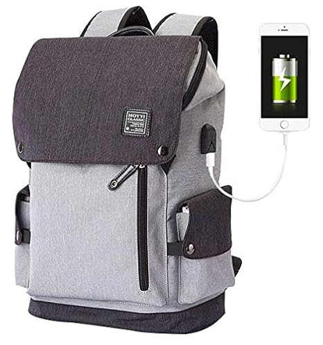 Techhark Double Anti Theft Polyseter Backpack with USB (Grey Pocket)