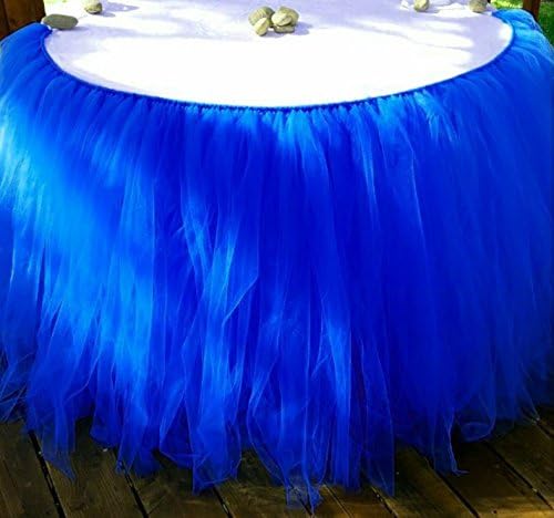 Handmade TUTU Table Skirt Tulle Tableware for Baby Shower Birthday Party Wedding Event Cake Table Girl Princess Decoration (Royal Blue)