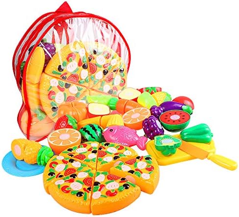 Swonuk Pretend Play Food Set Cutting Toy Plastic Fruit Vegetables Toddlers Kitchen Accessory 24PCS