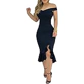 YUNZSXJY Women's Party Club Midi Dress Elegant Off Shoulder Sleeveless Dress Cocktail Evening Party Night Fishtail Dresses