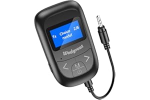 Bluetooth 5.0 Transmitter and Receiver, 2-in-1 3.5mm Wireless Audio Adapter with LCD Screen, Low Latency, Built in Mic&Batter