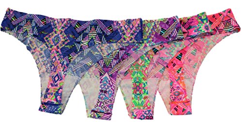 Secret Show Women s Bright colorful Summer Fun Undergarments (Set Of Four Variations) (Small, Mixed Thong)
