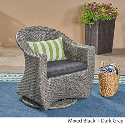 Christopher Knight Home 306022 Koch Outdoor Wicker Swivel Chair, Mixed Black and Dark Gray 51AYp1BgiiL