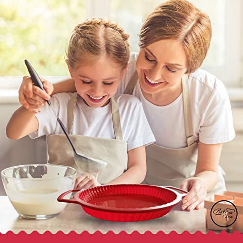 Nonstick Tart Pan - 10 Inch Silicone Pie Pan - Rust/Stain Proof Round Quiche Pans (vs Aluminum Metal Tart Pans With Removable Bottom) - Patented Metal Reinforced Handles - Easy To Release Tart Pans - Thumbnail 3