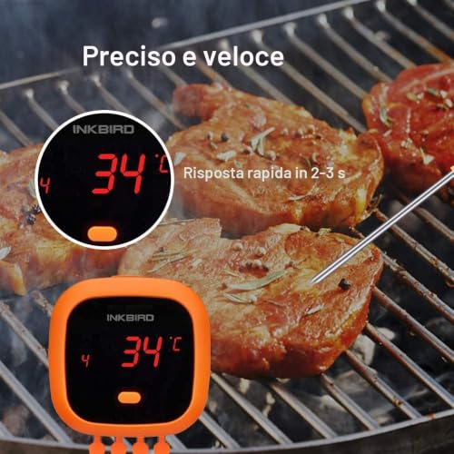 INKBIRD Waterproof Bluetooth Meat Thermometer with 4 Probes, Remote Control Rechargeable Magnet with Alarm for Kitchen, Smokers, Oven, Barbecue, Grill
