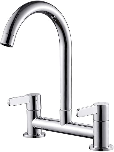 Keyohome Kitchen Sink Mixer Taps 2 Hole 360° Swivel Chrome UK Fittings