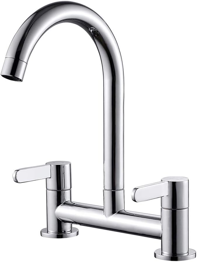Keyohome Kitchen Sink Mixer Taps 2 Hole 360° Swivel Chrome UK Fittings