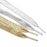 Rugjut 6 Pairs Gold & Silver Metallic Glitter Flat Shoelaces for Canvas Sneaker Athletic 45 inch