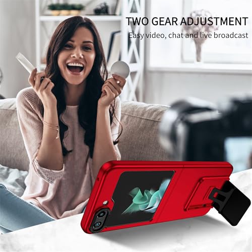 Funda para Galaxy Z Flip 5/Flip5, Carcasa Protección Deslizante para la Cámara, con 360 Grados Full Body Anti-Shock Anti-arañazos Case Protector Bumper Silicona y Armor Soporte Carcasa,Rojo