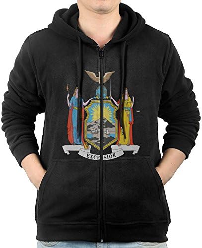 My Century Union Men's Custom Full-Zip Lightweight Hoodie With Pocket Hooded Pullover Sweatshirt New York Flag Black Small