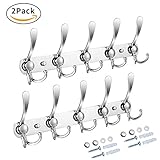 Wall Mount Coat Hooks [2 Pack] Coat Rack Hooks with 15 Hooks Stainless-steel Metal Coat Robe Hat Clothes Hanger Hooks For Bathroom Kitchen Office