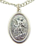 Silver Tone Saint Michael with Guardian Angel Back Medal, 7/8 Inch