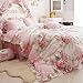 FADFAY Home Textile Pink Rose Floral Print Duvet Cover Bedding Set for Girls 4 Pieces King Size