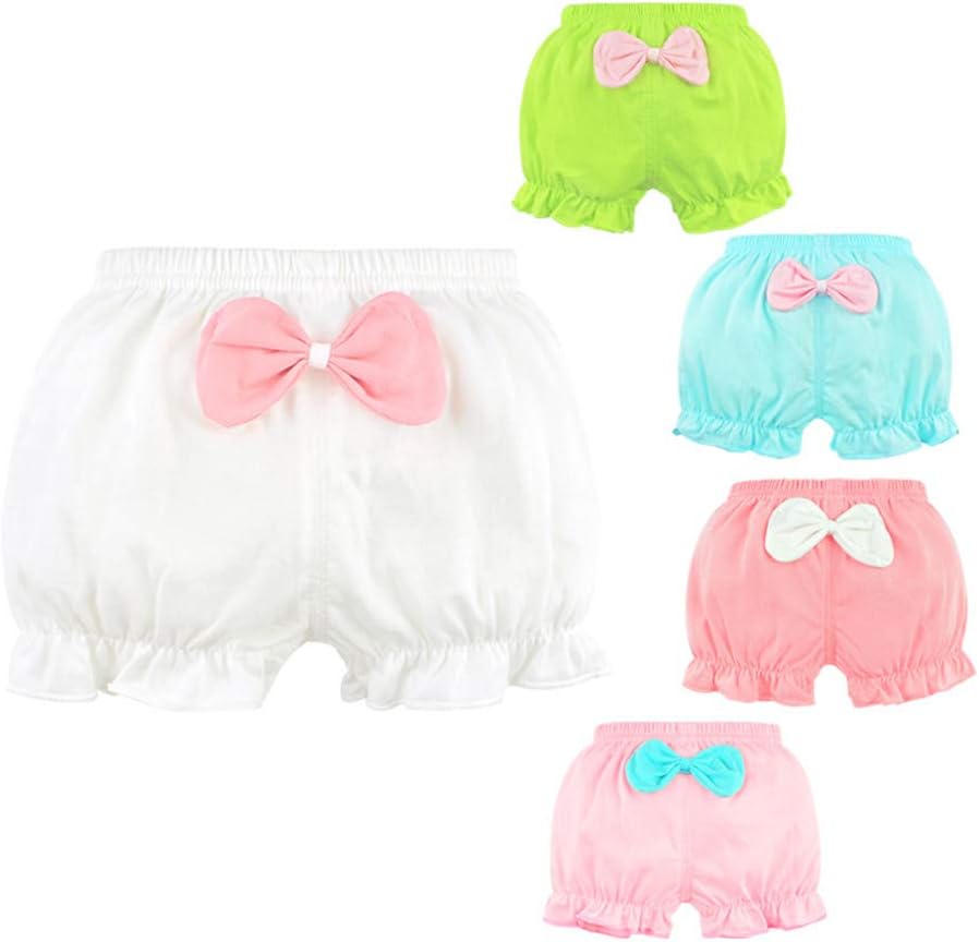 Baby Girls Bloomers Newborn Infant Toddler Kids Cotton Ruffle Bow Diaper Covers Briefs Underwear Set 0-4T